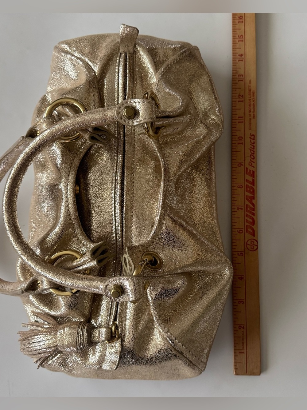 Vintage MOSCHINO Shimmering Gold Champagne Leather Italy Shoulder Hobo Bag - Picture 13 of 16
